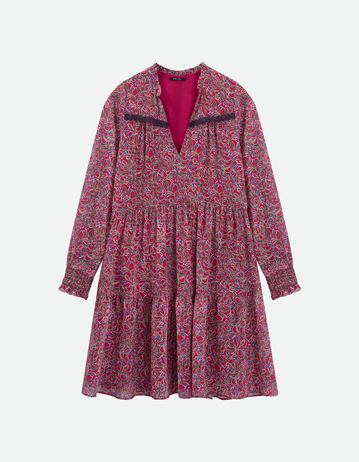 RISOTA - Robe fuchsia à imprimé feuillage romantique-5