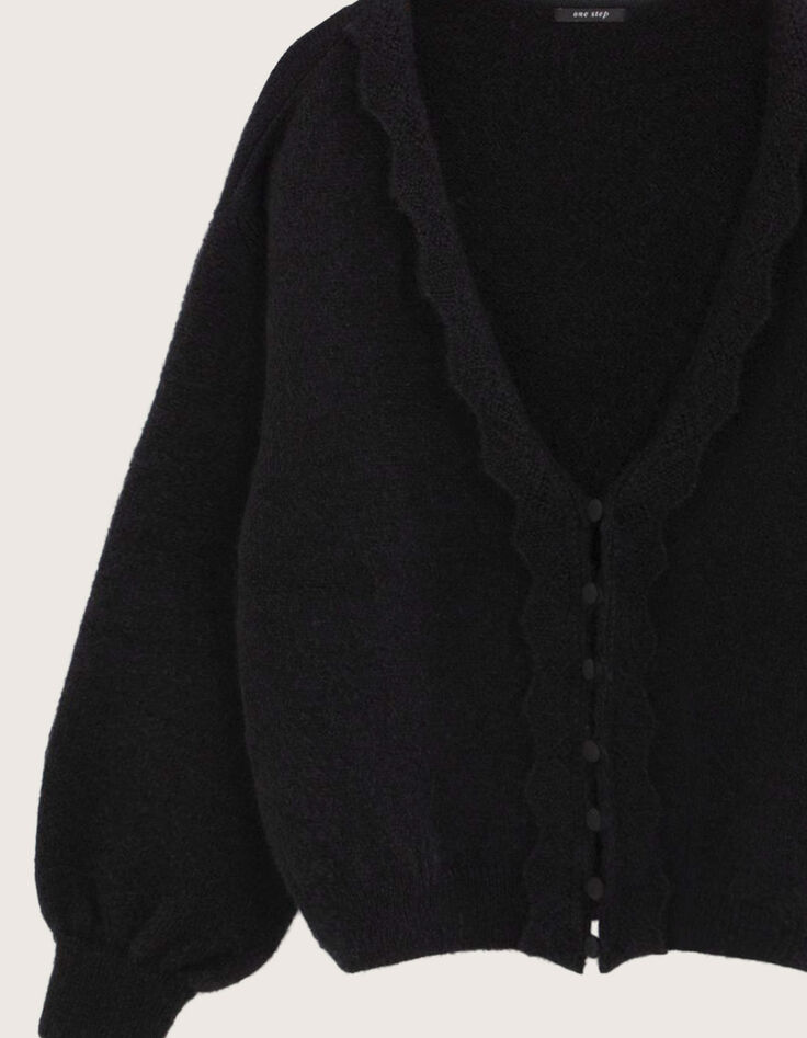 TAIGA - Cardigan noir tricot réversible devant/dos-2 TAIGA - Cardigan noir tricot réversible devant/dos-2
