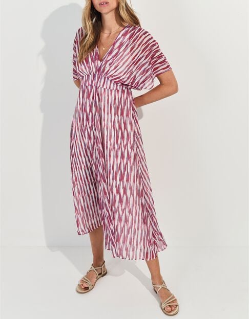 ROSARIO - Robe violette polyester recycl&eacute; rayures floues  - One Step