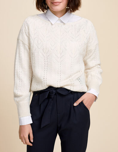 TRENT - Pull écru en tricot ajouré fantaisie - One Step