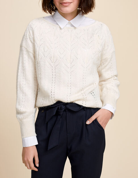 TRENT - Pull écru en tricot ajouré fantaisie - One Step