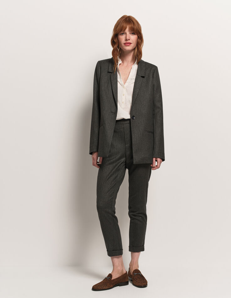 VANITY - Veste de costume gris motif rayures lurex-5