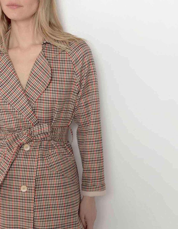 DOUTZEN - Trench ficelle à motif pied-de-poule couleur-2