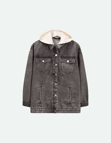 DOLLIS - Veste en jean opale grey avec capuche amovible-5