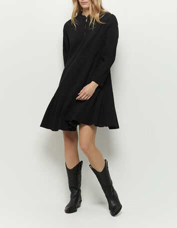 RODING - Robe noire en gaze de coton à col collerette-4