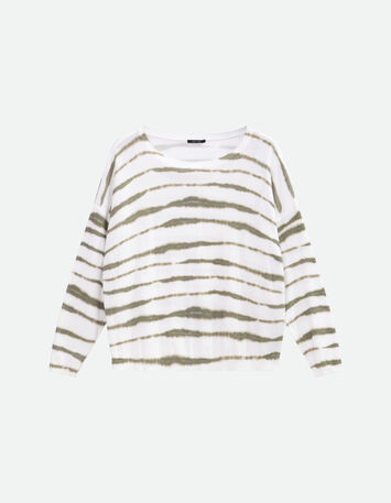 TECLA - Pull blanc motif rayures floues kaki -5