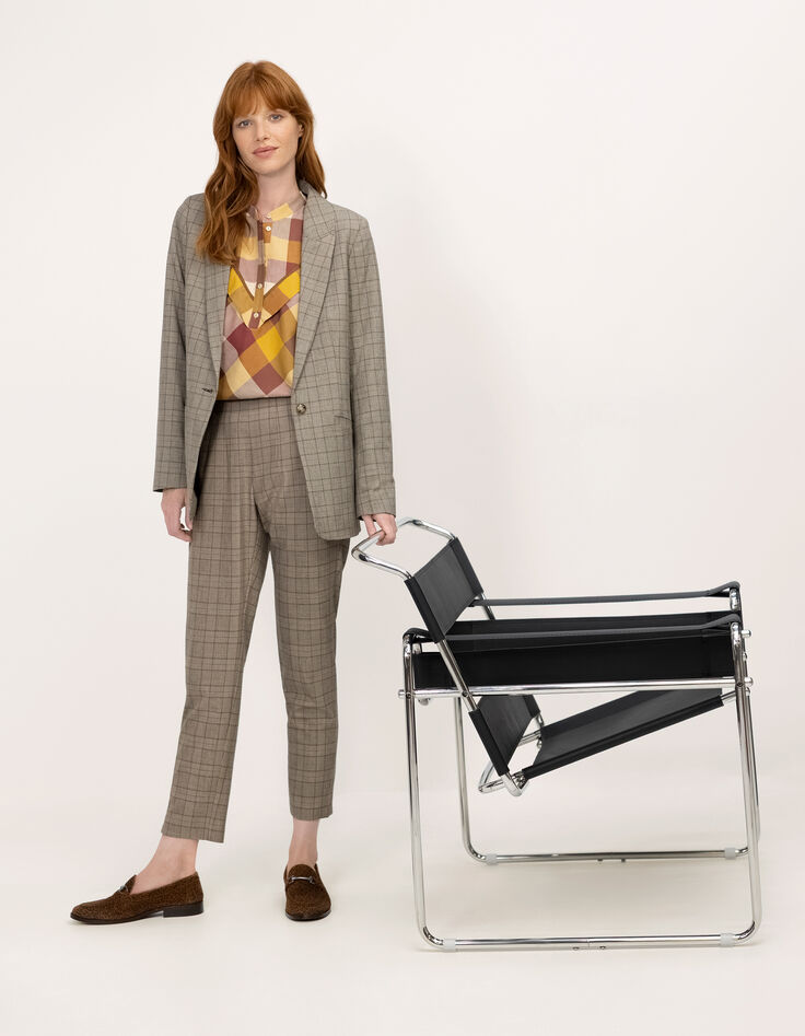 PETUNIA - Pantalon cigarette beige motif prince-de-galles-7 PETUNIA - Pantalon cigarette beige motif prince-de-galles-7