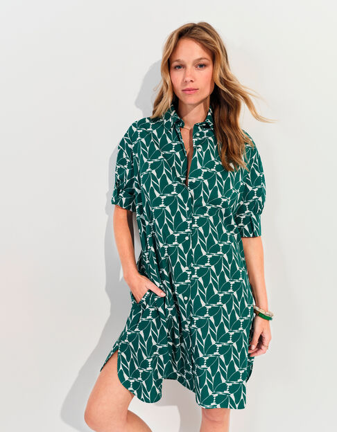 REACH - Robe chemise verte imprimé feuillage arty  - One Step