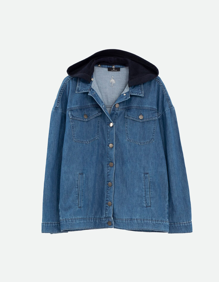 DOLLIS - Veste en jean light wash à capuche amovible-4
