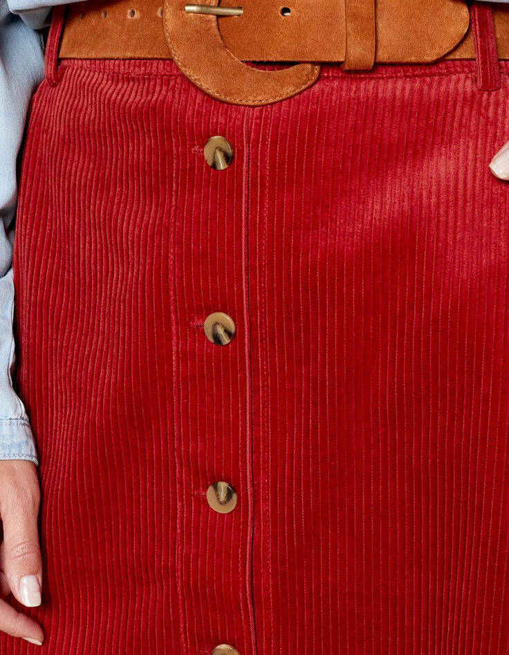 JUDDY - Jupe midi terracotta en velours côtelé-3 JUDDY - Jupe midi terracotta en velours côtelé-3