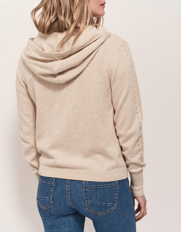 TARA - Cardigan ficelle tricot &agrave; capuche et clous-3