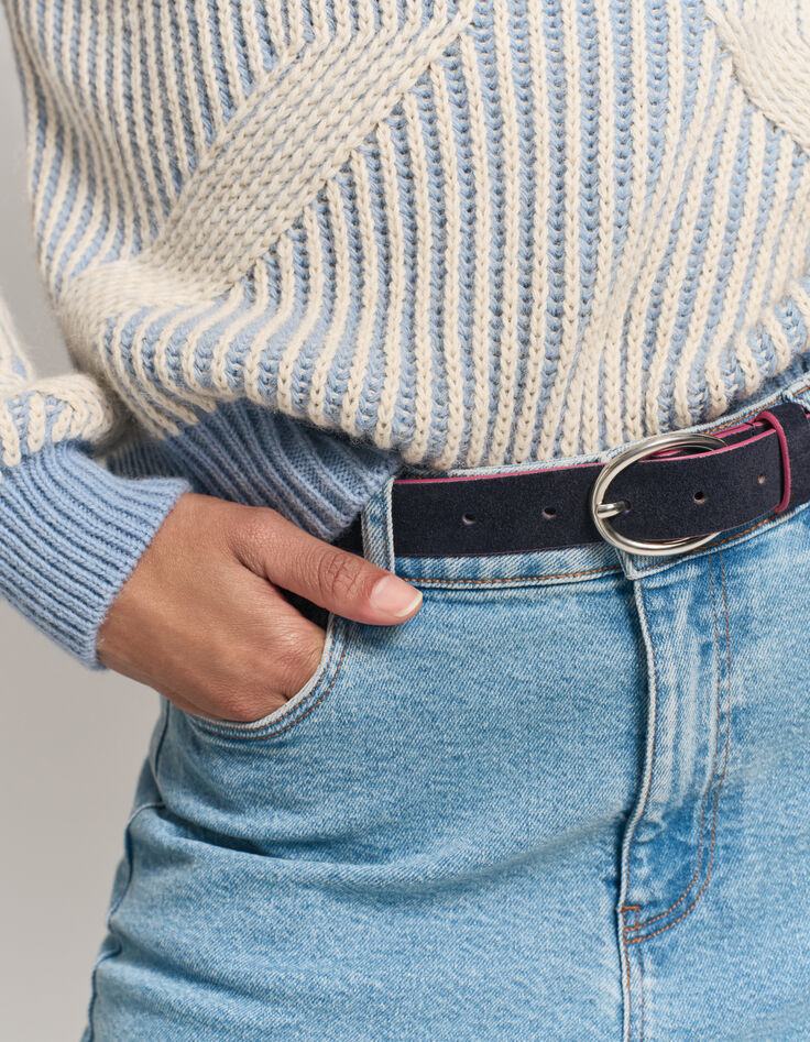 ALYX - Ceinture marine cuir velours bordures roses-3
