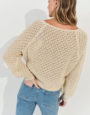 TOMAS - Cardigan beige doré tricot lurex fantaisie -2