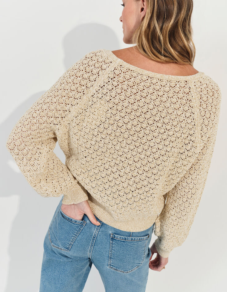 TOMAS - Cardigan beige doré tricot lurex fantaisie -2