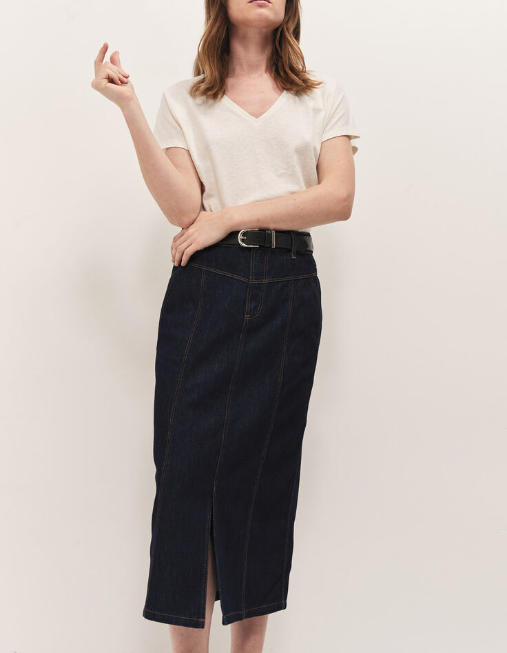 JAKE - Jupe en jean night blue longueur midi-2