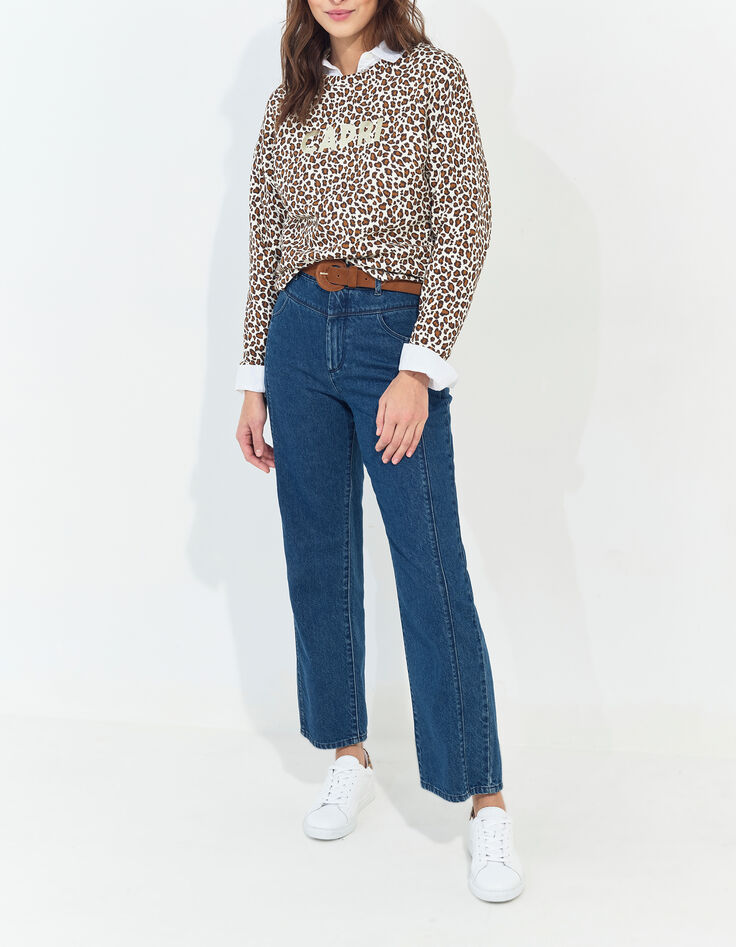 MERAKI - Sweat noir coton bio imprim&eacute; l&eacute;opard message dor&eacute;-6