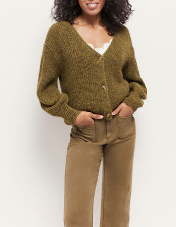 THOM - Cardigan réversible kaki tricot-2