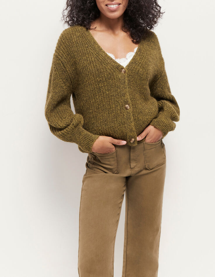 THOM - Cardigan réversible kaki tricot-2