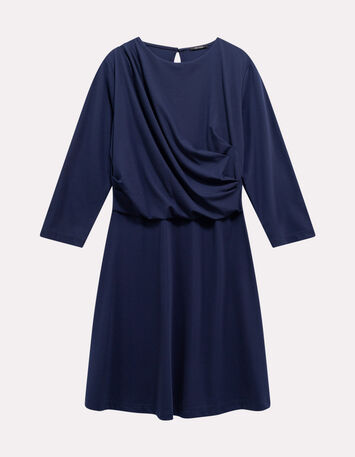 RISOUL - Robe marine effet drapé côté-1