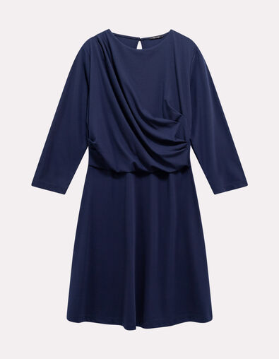 RISOUL - Robe marine effet drapé côté - One Step