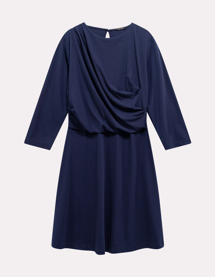 RISOUL - Robe marine effet drapé côté-1