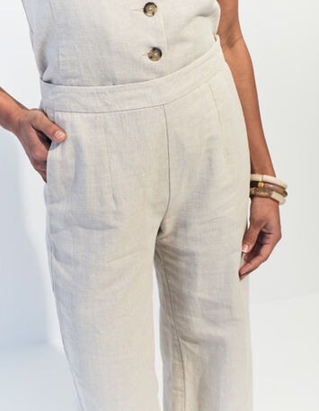 PAULINO - Pantalon de costume beige chin&eacute; en lin et coton -3