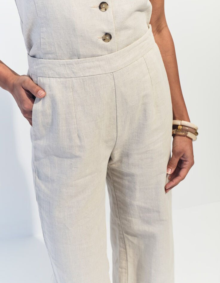 PAULINO - Pantalon de costume beige chin&eacute; en lin et coton -3