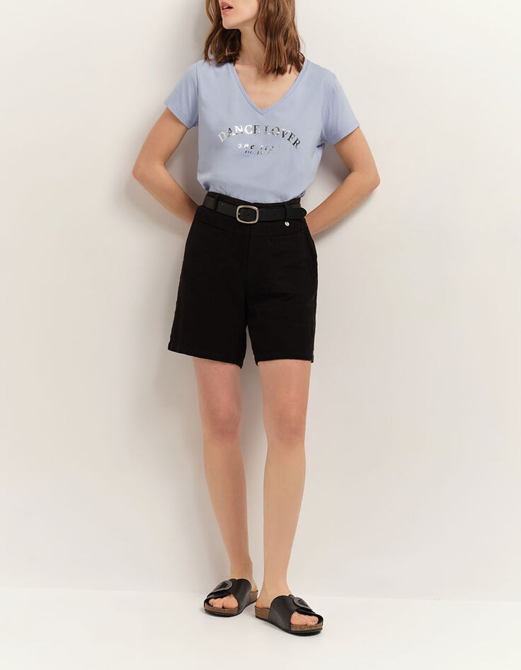 PODIUM - Short noir en lin-1 PODIUM - Short noir en lin-1