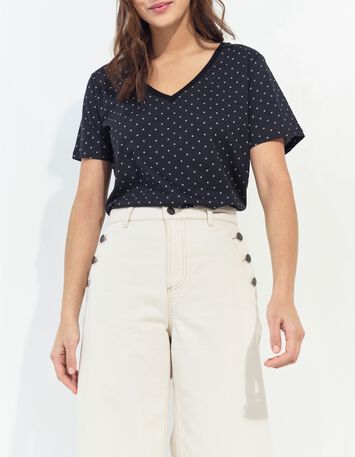 MADIAN - T-shirt noir coton bio minimaliste carr&eacute;s &eacute;crus -7