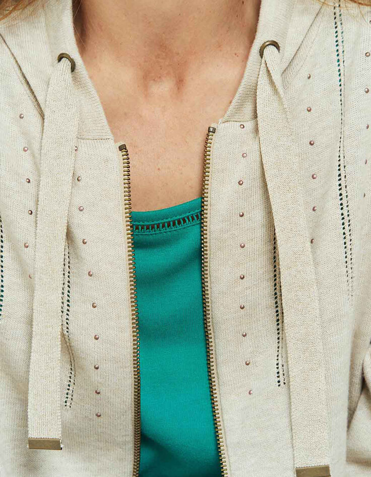 TARA - Cardigan ficelle tricot à capuche et clous-3