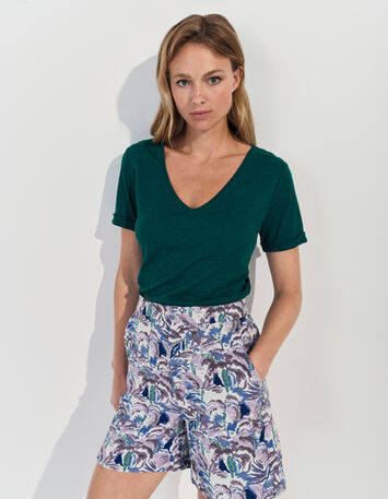 MARINGA - T-shirt vert détails dentelle -1