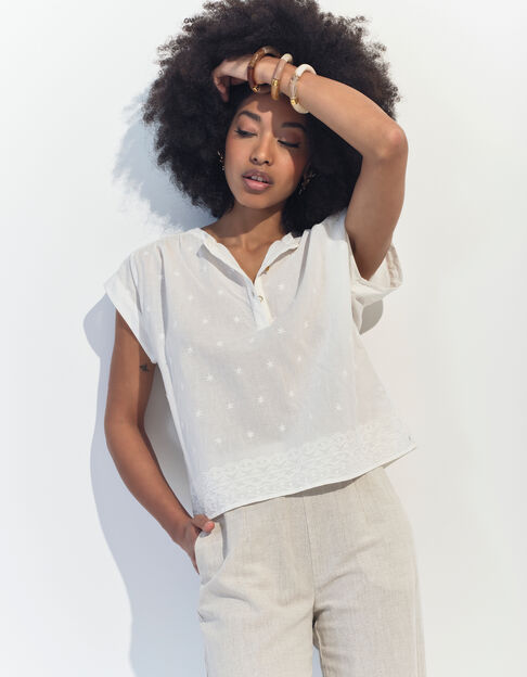 CONOR - Top blanc upcyclé broderies étoiles  - One Step