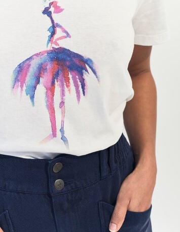 MADIE - T-shirt blanc coton bio danseuse aquarelle -4