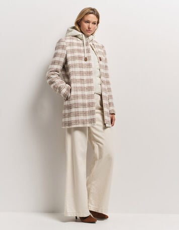 DATCHA - Manteau 2-en-1 beige motif carreaux et doudoune-1 DATCHA - Manteau 2-en-1 beige motif carreaux et doudoune-1
