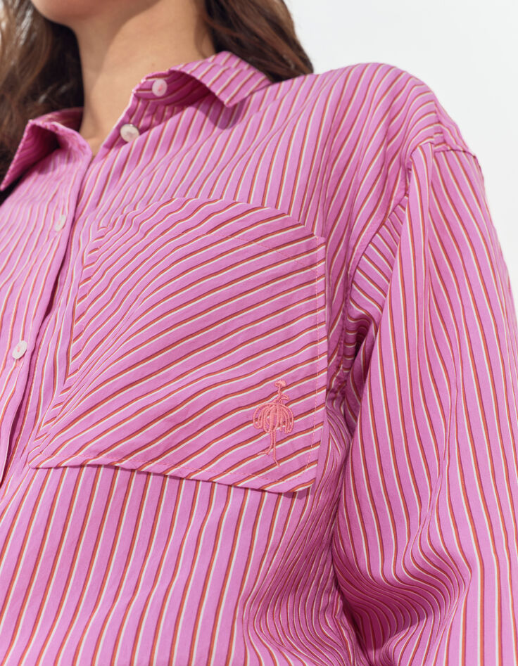 CELESTE - Chemise rose &agrave; motif fines rayures -4