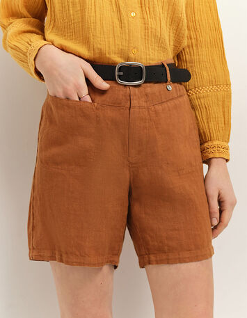 PODIUM - Short caramel en lin-2