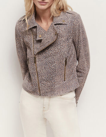 DEAN - Blouson sand esprit motard à motif léopard-2