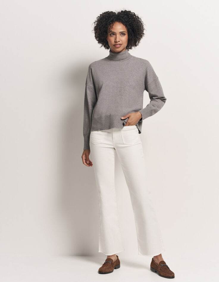 TANAKA - Pull gris tricot fin à col roulé-2 TANAKA - Pull gris tricot fin à col roulé-2