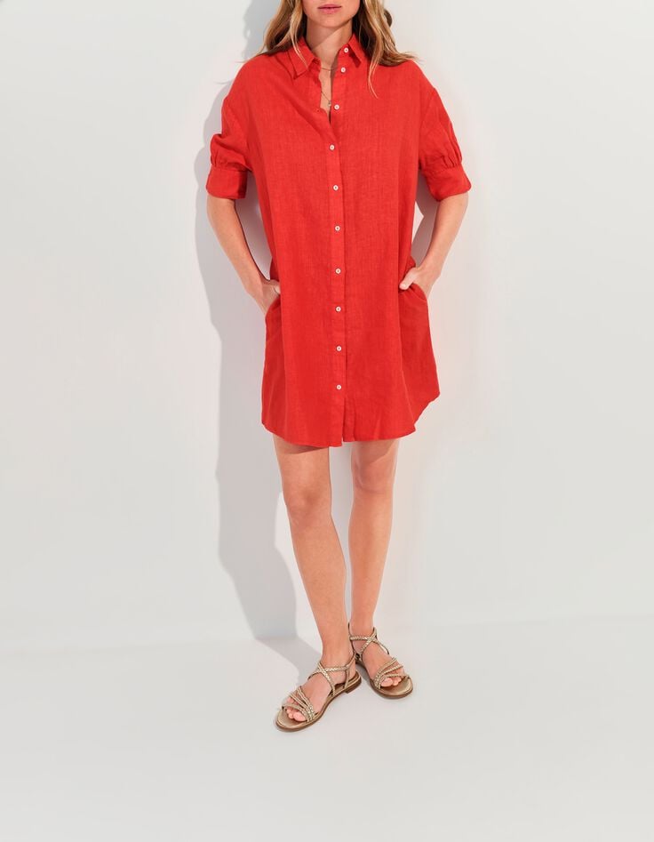 REACH - Robe chemise orange lin certifi&eacute; surteint-7