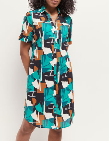 RAIN - Robe chemise green grass à imprimé abstraction arty-2