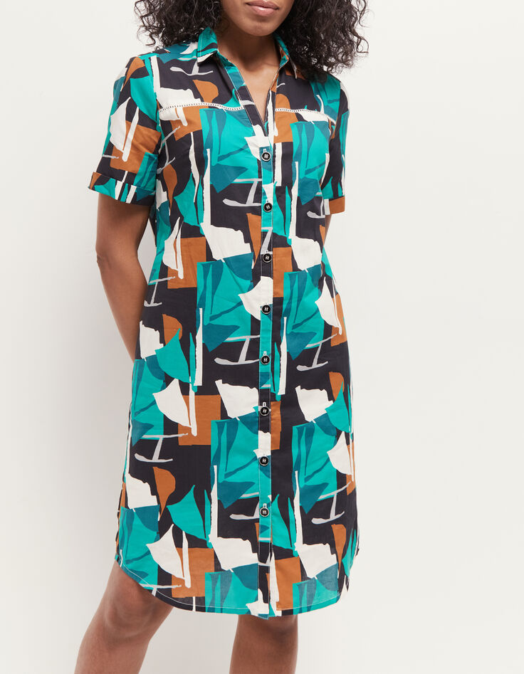 RAIN - Robe chemise green grass à imprimé abstraction arty-2