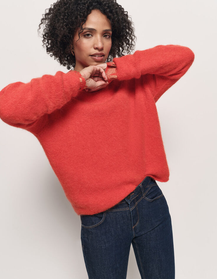 THELMA - Pull orange tricot moelleux-2