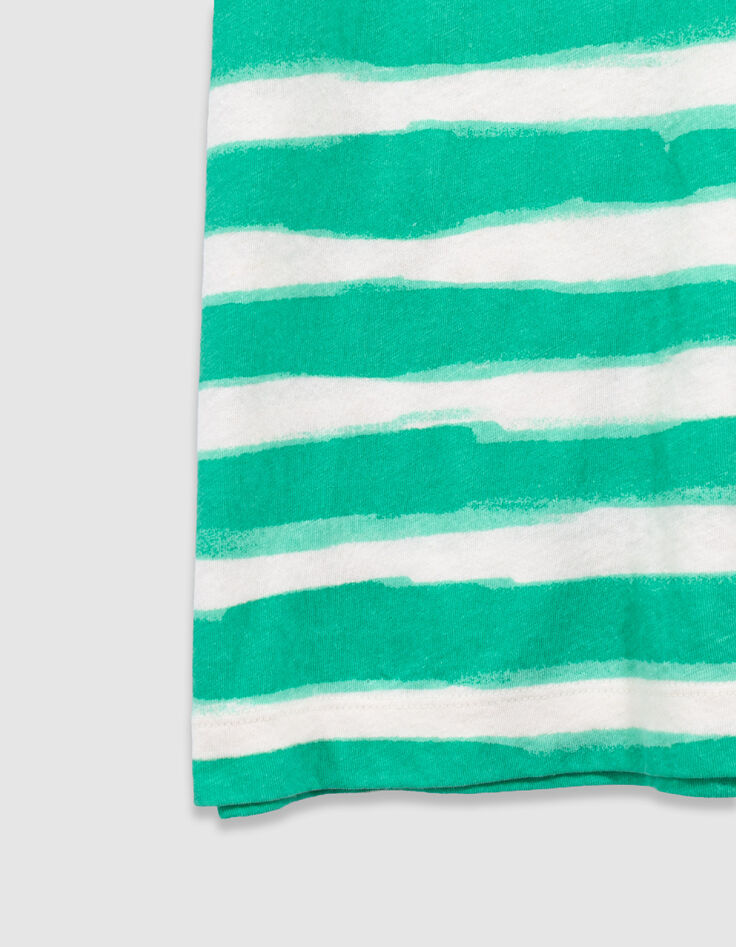 T-shirt ray&eacute; vert et blanc manches courtes Femme-3