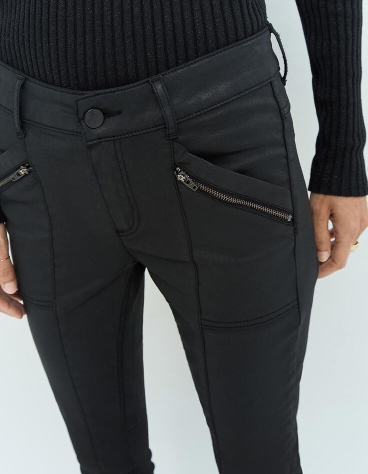 LE JOAN - Jean slim noir 7/8ème enduit esprit motard-4