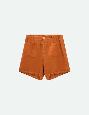 PODIUM - Short caramel en lin-5