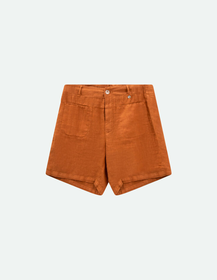 PODIUM - Short caramel en lin-5