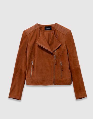 DIYA - Blouson cognac en cuir velours-5 DIYA - Blouson cognac en cuir velours-5