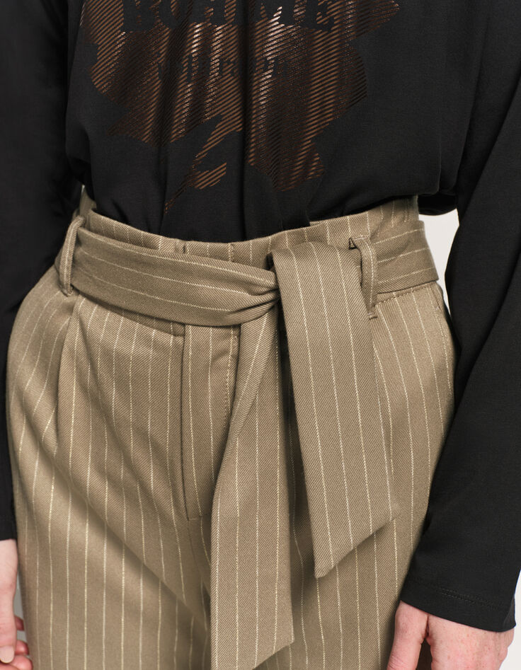PILEA - Pantalon de costume beige rayures tennis lurex-5