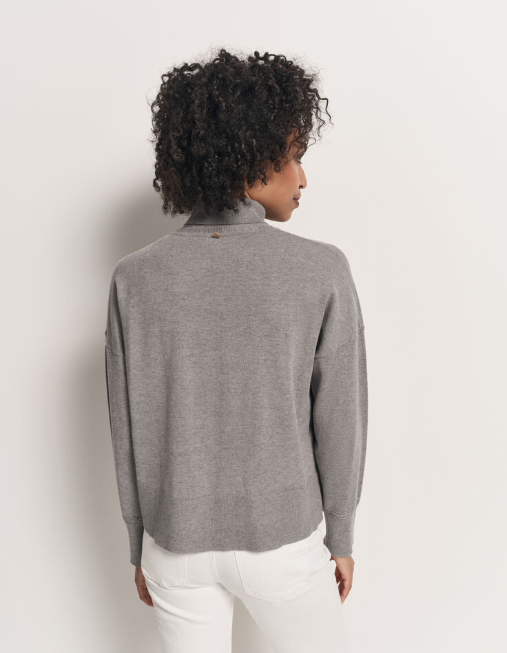 TANAKA - Pull gris tricot fin à col roulé-3
