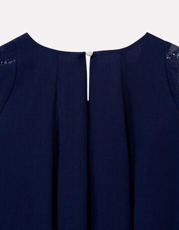 RAFFY - Robe marine manches sequins brodés-4